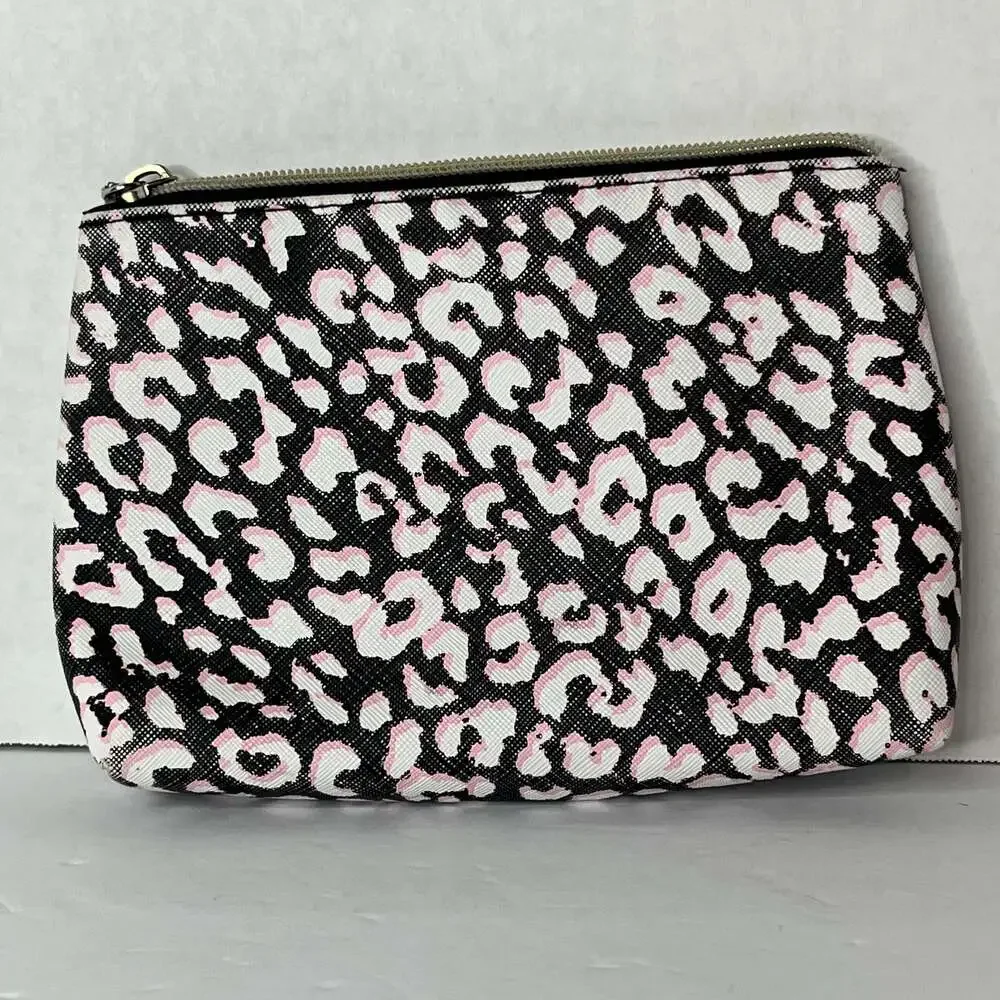Victoria's Secret Black, White, and Pink Leopard Print Cosmetic Pouch